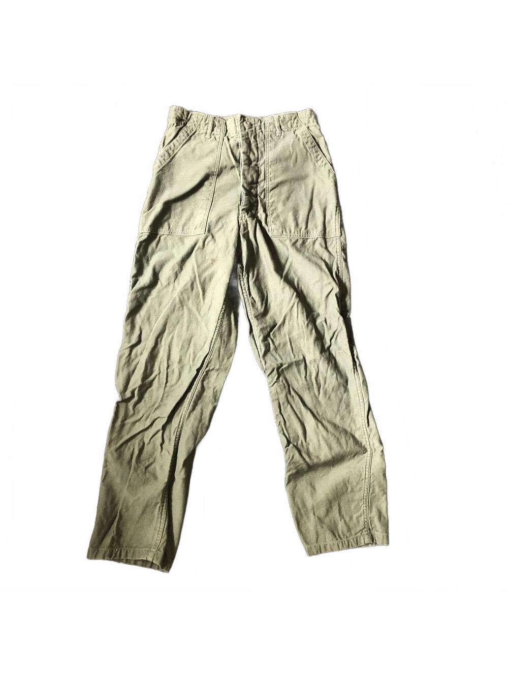 Vintage Olive Green US Army Utility Trousers Military Pants with Button Fly